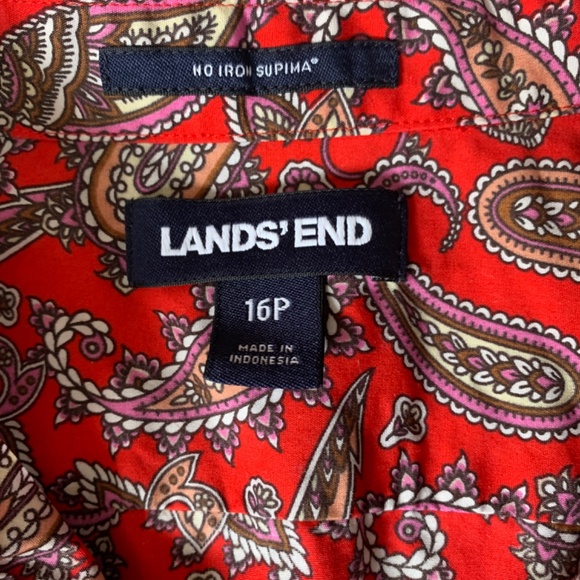 Land's End button down shirt, size 16P, long sleeves, red with paislies - Picture 3 of 3